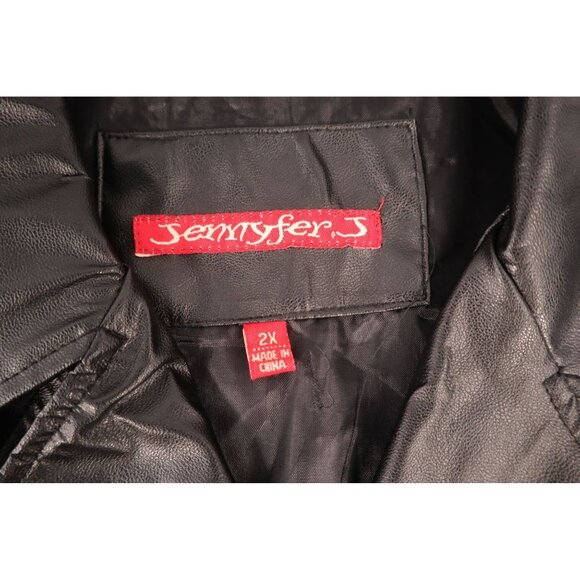 Vintage 90s Y 20K Jennyfer J Faux‎ Black Leather Trench Coat Women's Size 2X - Picture 10 of 16